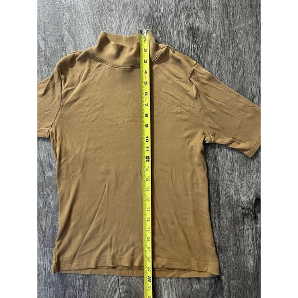 Joie Womens Medium Mustard Yellow Ribbed Mock Neck Short Sleeve Top Minimalist - Picture 3 of 5